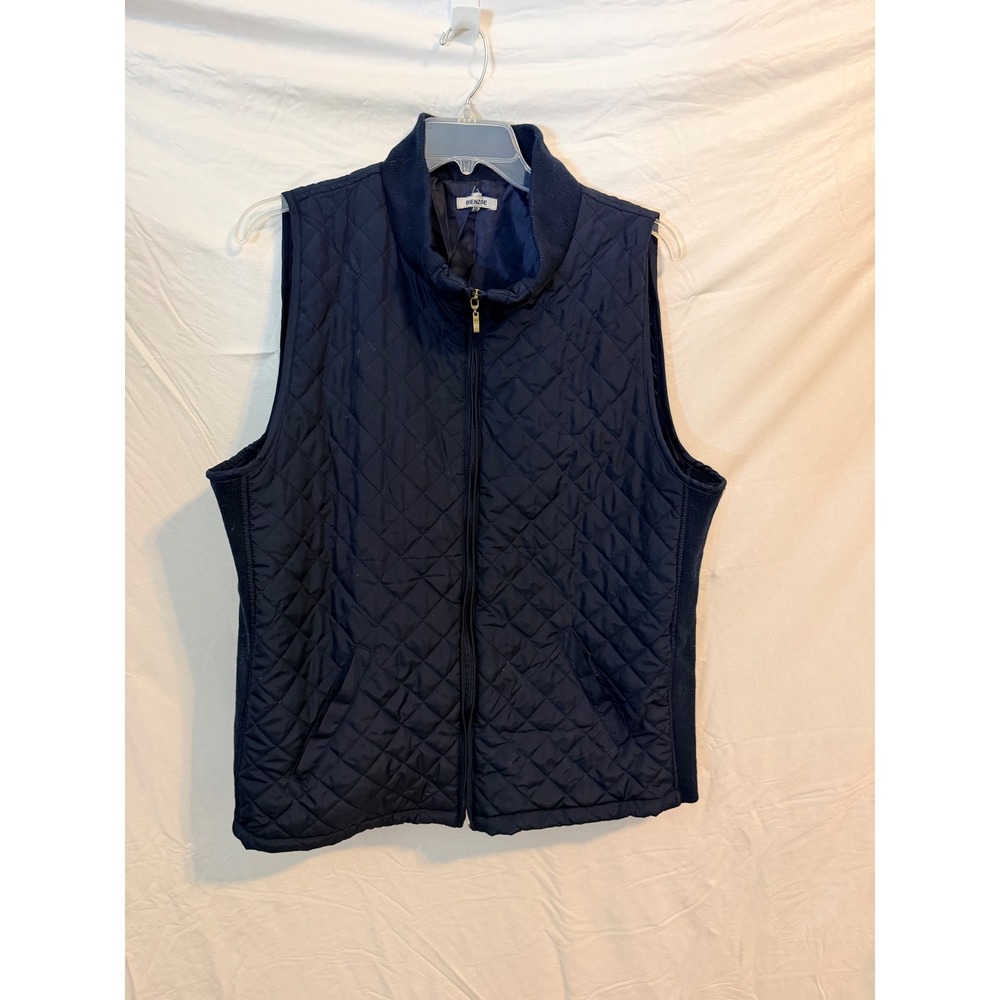 Bienzoe Navy Blue Quilted Zip Front Vest Ribbed Trim EBFA0079 Mens 3XL